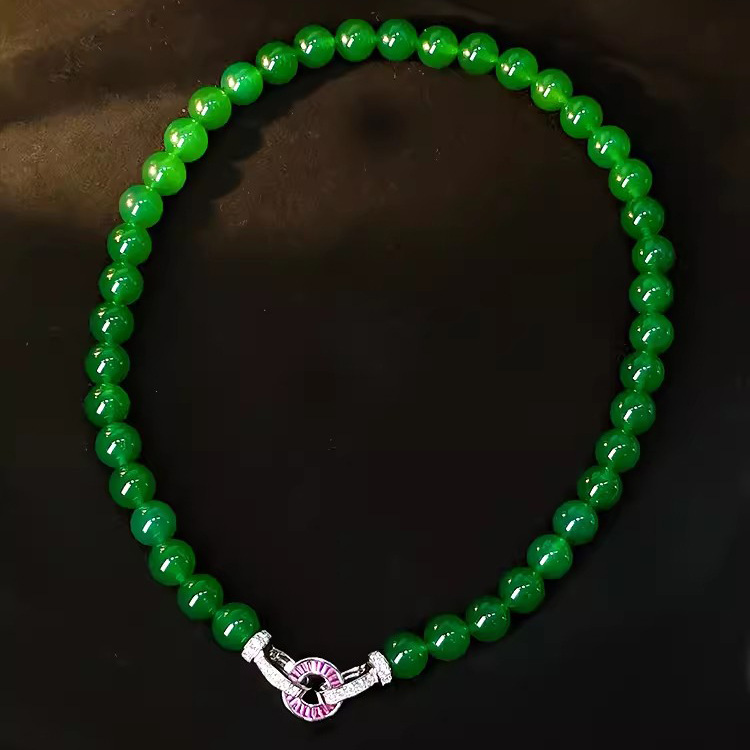 New Chinese Style Palace Style Green Chalcedony Bracelet Bracelet Niche Design Ice Gossing Women's National Fashion Vintage Necklace suit