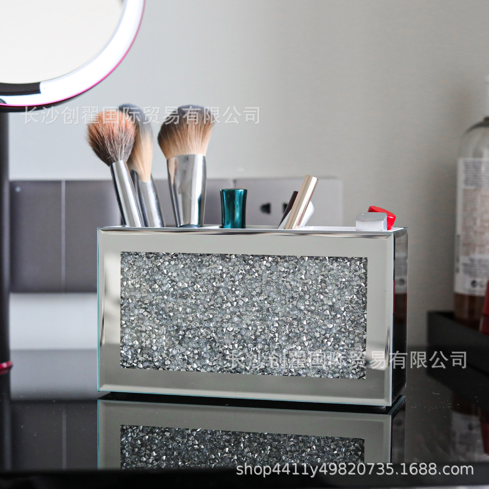 Glass Storage Bucket with Drill Advanced Pen Holder Eyeliner Eyebrow Pencil Dressing Table Storage Box Living Room Remote Control Storage Box