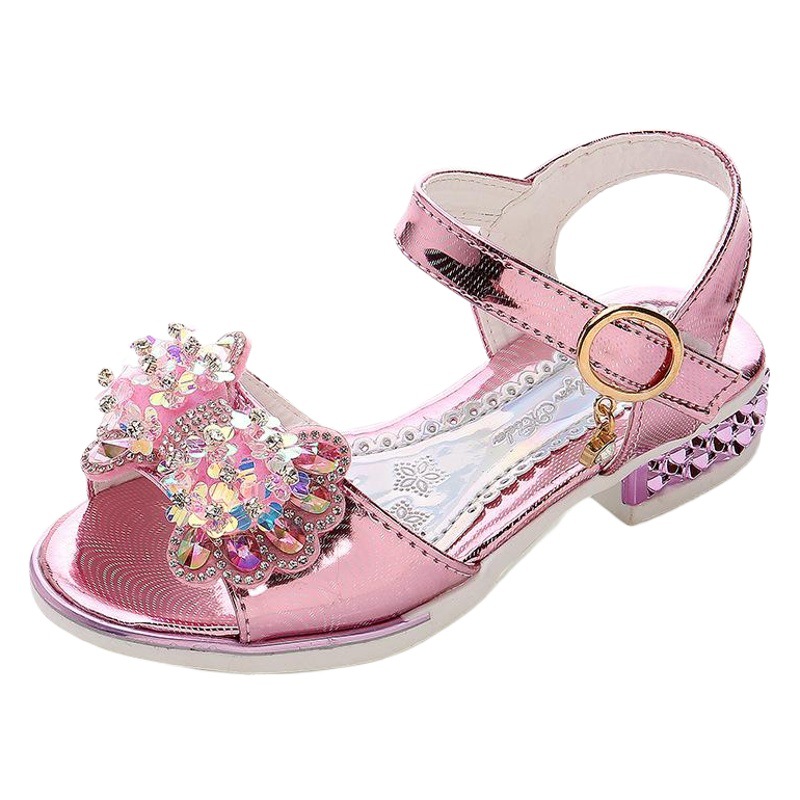 Children's Sandals Girl Princess Fashion Rhinestone Bow Primary and Middle School Students Dance Sandals 2023 Summer New Fashion