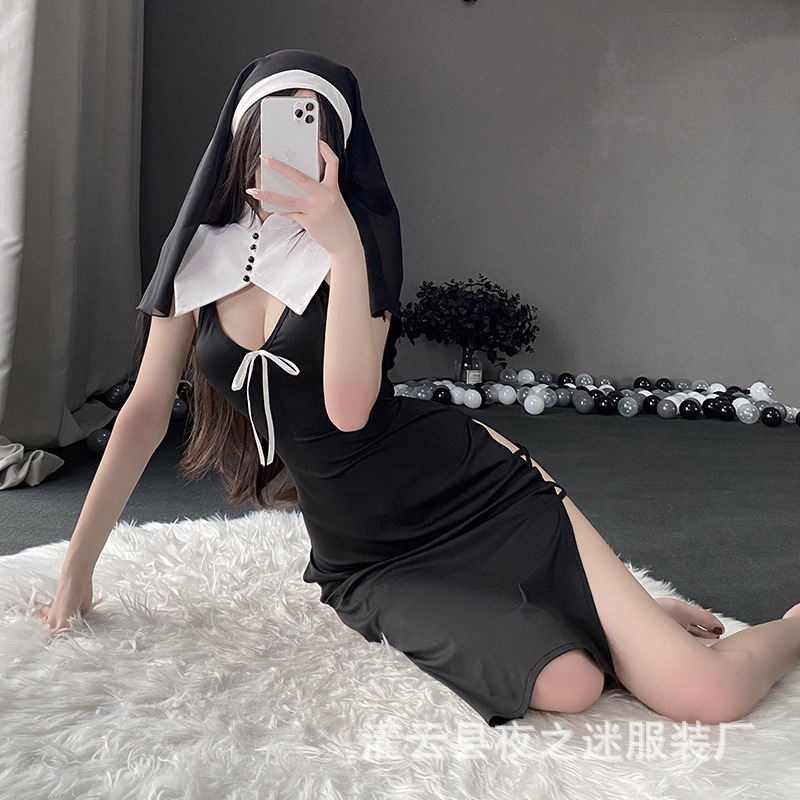Night fans sexy lingerie role-playing nun cos uniform sexy split pure desire suit hair loss-free 2718