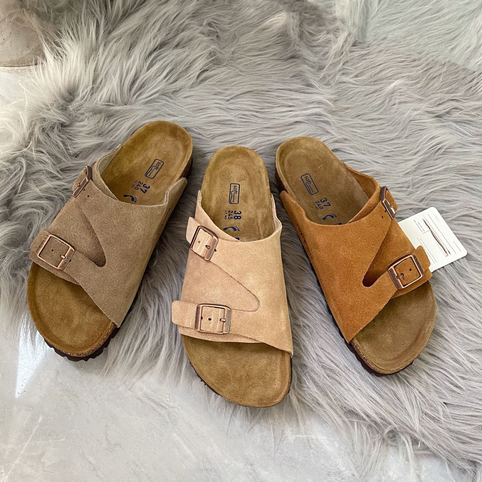 Sangpo Birkken Shoes Cork Sandals Genuine Leather One-word Genuine Leather Summer New Thick Bottom Fishing Birkken Slippers for Women