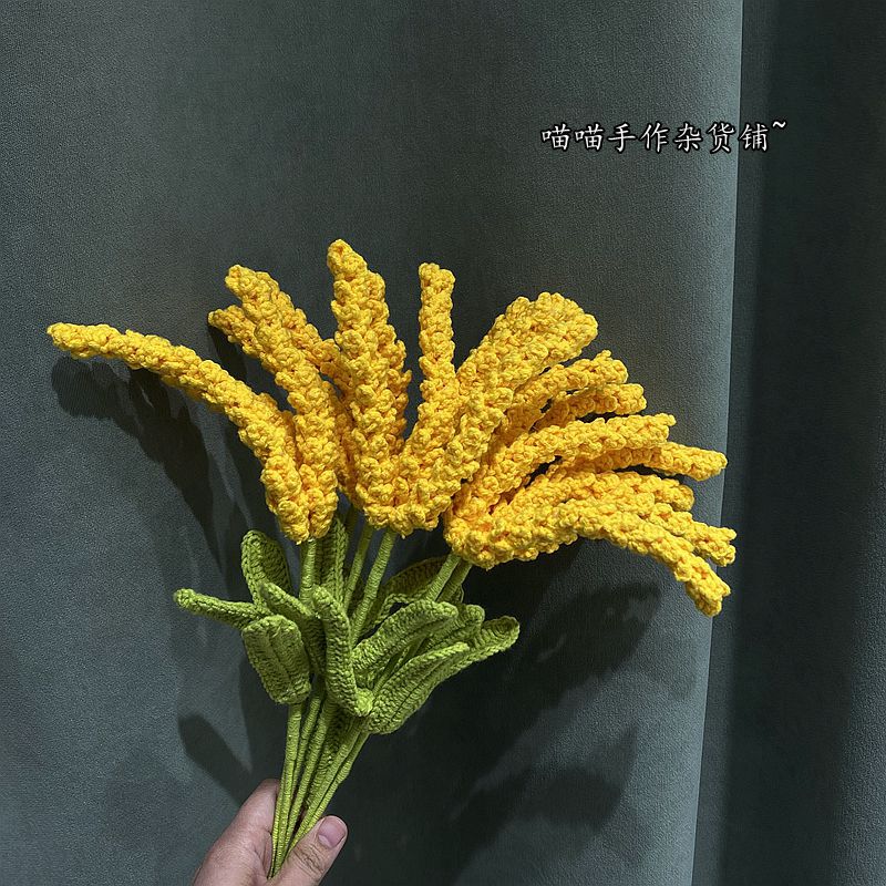 Picture of Handmade diy woven gold wheat ear crochet artificial flower wool artificial barley bouquet homemade opening lucky gift