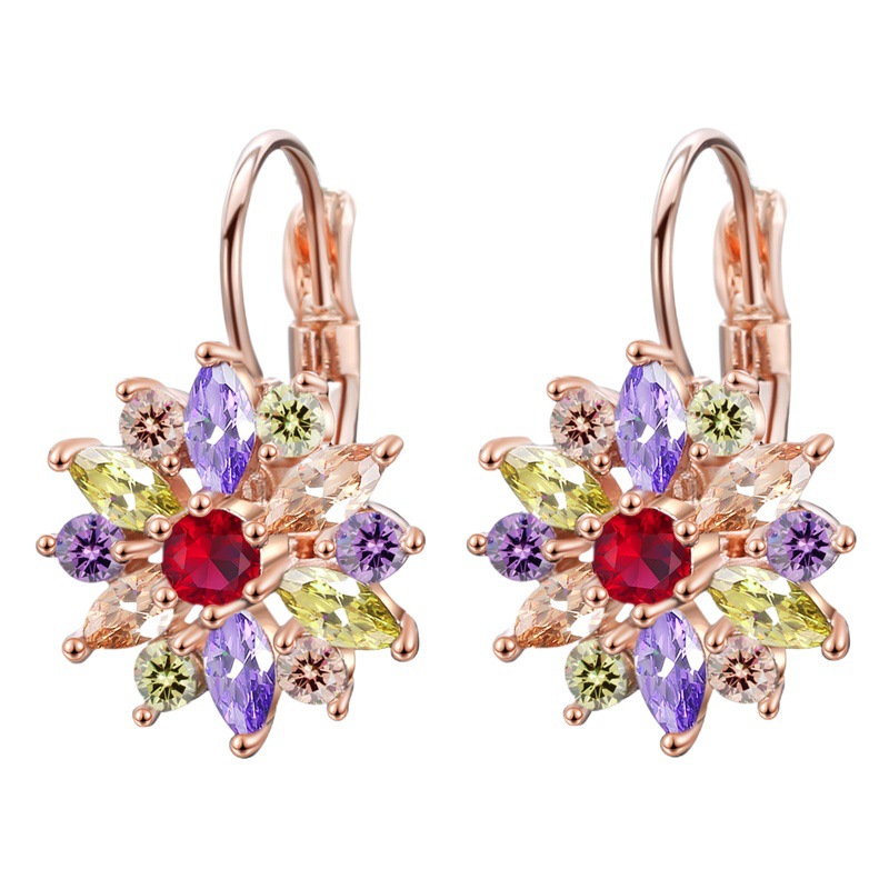 RAKOL European and American fashion classic geometric flower color zircon earrings female personality simple all-match ear buckle earrings