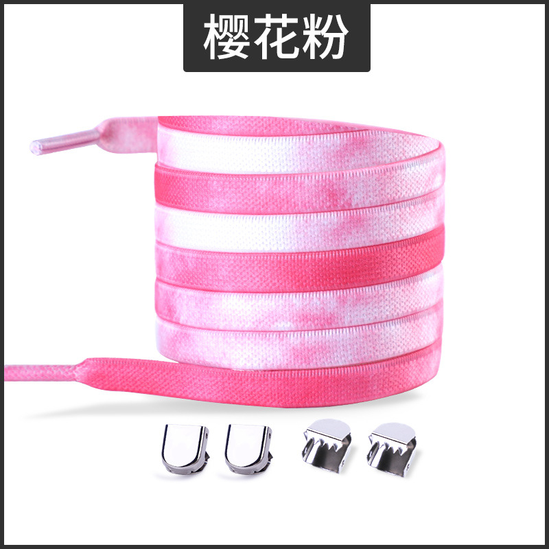 Picture of Widened 8MM Tie-Dye Elastic Tie-Free Shoelace Press Buckle Children's Tie-Free Elastic Step-in White Shoe sneaker