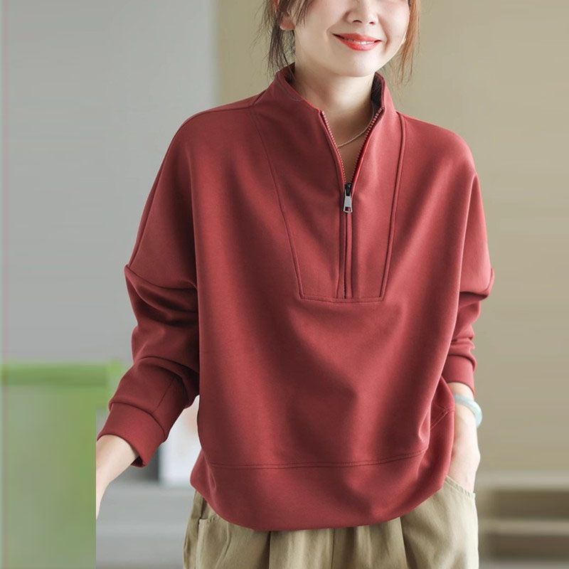 Picture of 2025 autumn new women's stand-up collar half-zip sweatshirt loose and foreign style wears long-sleeved casual top A6302