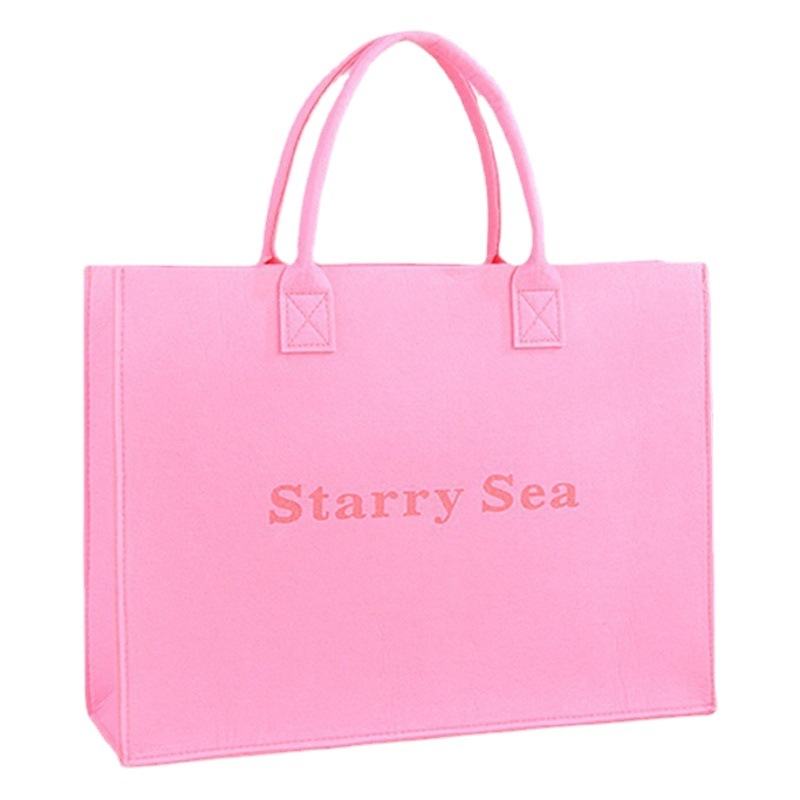 Simple Felt Bag with Letter Design, Solid Color Felt Bag, Large Capacity Non-Woven Shopping Bag, Commuter Bag, Handmade