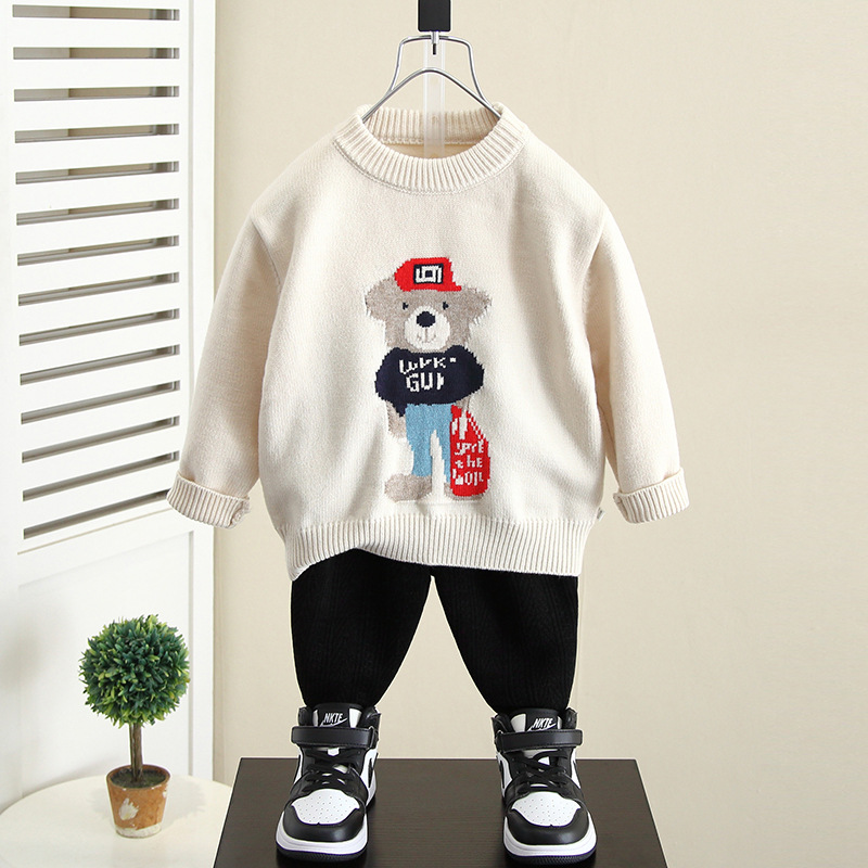 4342 Children's Sweater Boys Autumn and Winter 2025 New Baby Winter Pullover Cartoon Knitted Sweater Boys