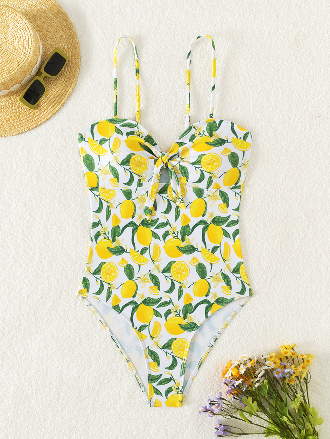 Picture of European and American Brand Lemon Bikini Print Chest Bow Leaky Back one-piece Swimsuit Sexy Vacation Swimsuit 2025
