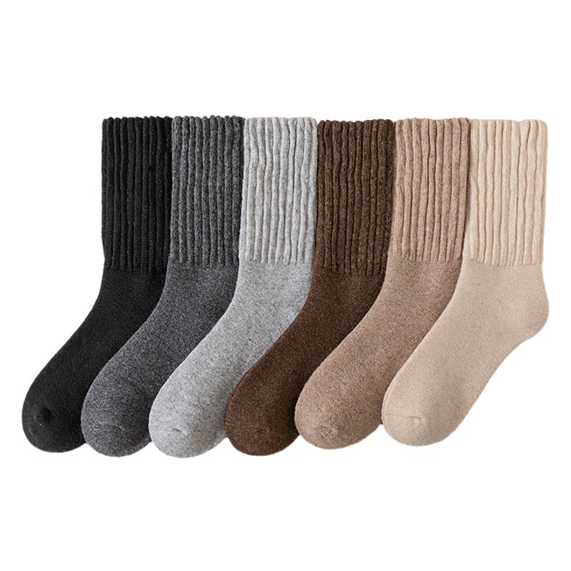 Extra Thick Socks Men's Winter Wool fleece-lined Thickened Sweat-Absorbing Warm Towel terry bottom Men's Solid Color Stockings for the Elderly
