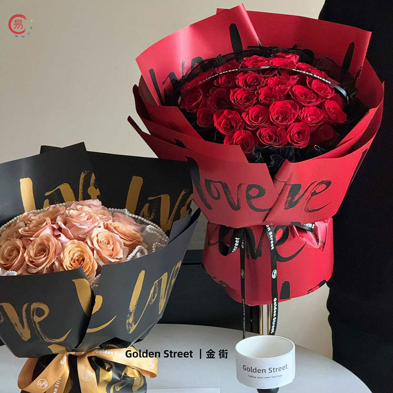 Changyi Wholesale Love Feather Paper Valentine's Day Rose Flower Wrapping Paper Waterproof Film Bouquet Flower Wrapping Paper