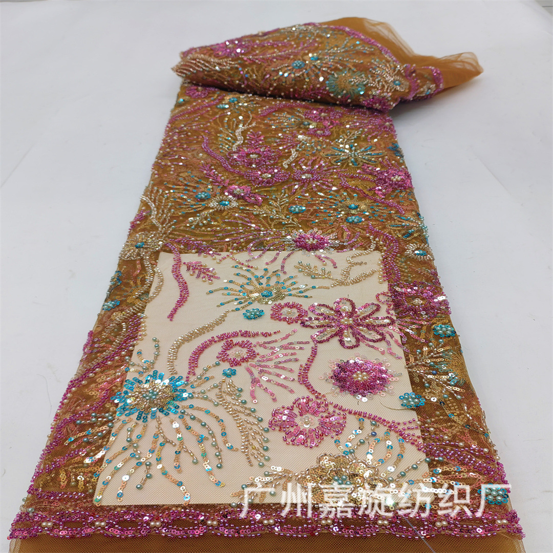 New Dai Color Sequin Bead Tube Embroidery Mesh Embroidered Cloth Exquisite Stage Wedding Evening Dress Fabric LACE