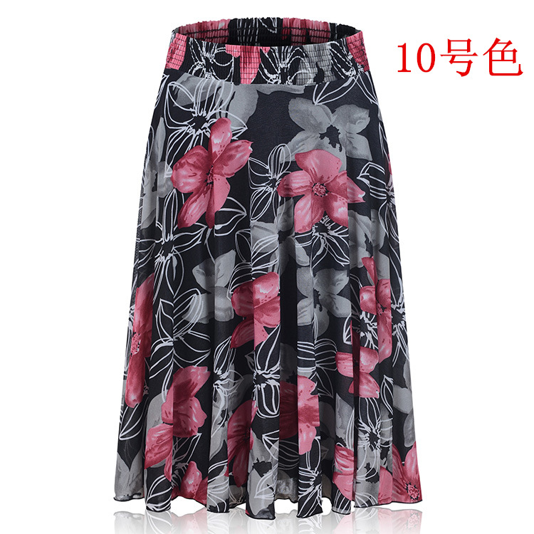 Picture of Middle-aged and elderly summer thin skirt mother's elastic waist color ice silk mid skirt high waist elastic dancing skirt