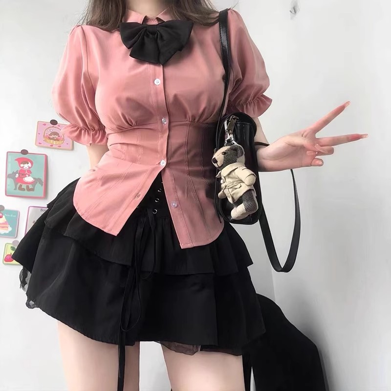 College Style Black Skirt Women's 2025 Summer New High Waist Slimming Lace-up Hip A- line Cake Skirt
