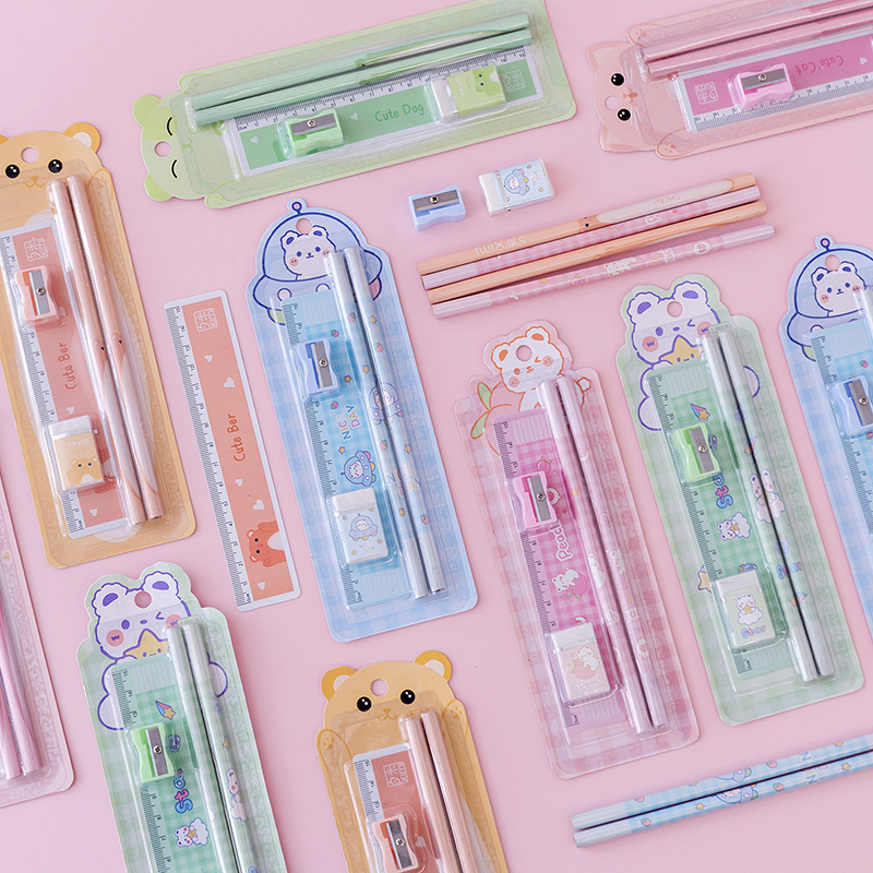 Picture of Children's Day Gift Cartoon Stationery Set Student Pencil Set Original New Five-piece Set Rubber Pencil sharpener