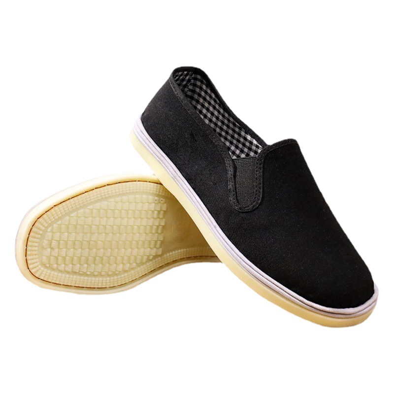 Beef Sole Tire Sole Old Beijing Cotton Shoes Men's Single-Layer Shoes Slip-on Elastomeric Pad Black Shoes Men's Style