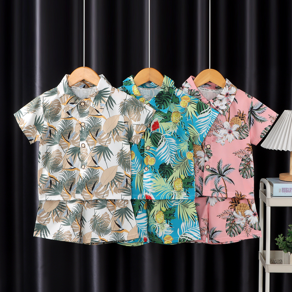 2025 New Children's Short-sleeved suit Men's Shirt Short-sleeved suit Short-sleeved Shorts Beach Two-piece Set