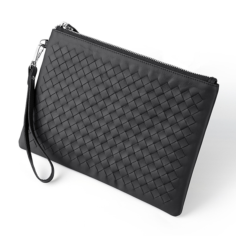 Hand-woven men's clutch bag top layer cowhide clutch ultra-thin high-grade handbag leather bag cross-border wholesale
