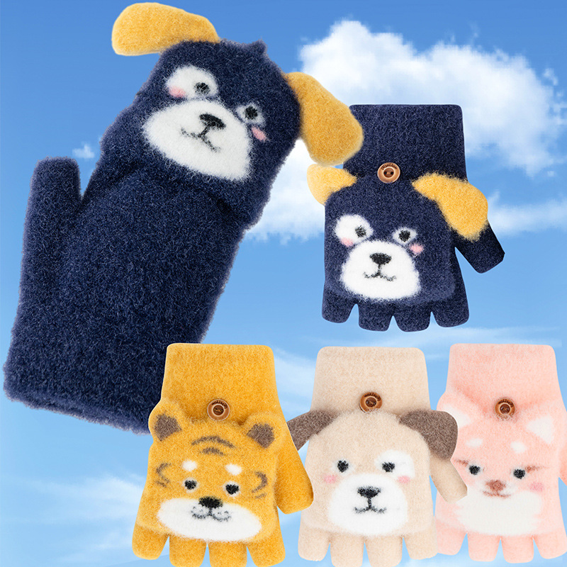 Cartoon Children's Ski Gloves Winter fleece-lined Warm Fingers Middle and Older Children Boys and Girls Children Winter Snow Protective Gloves