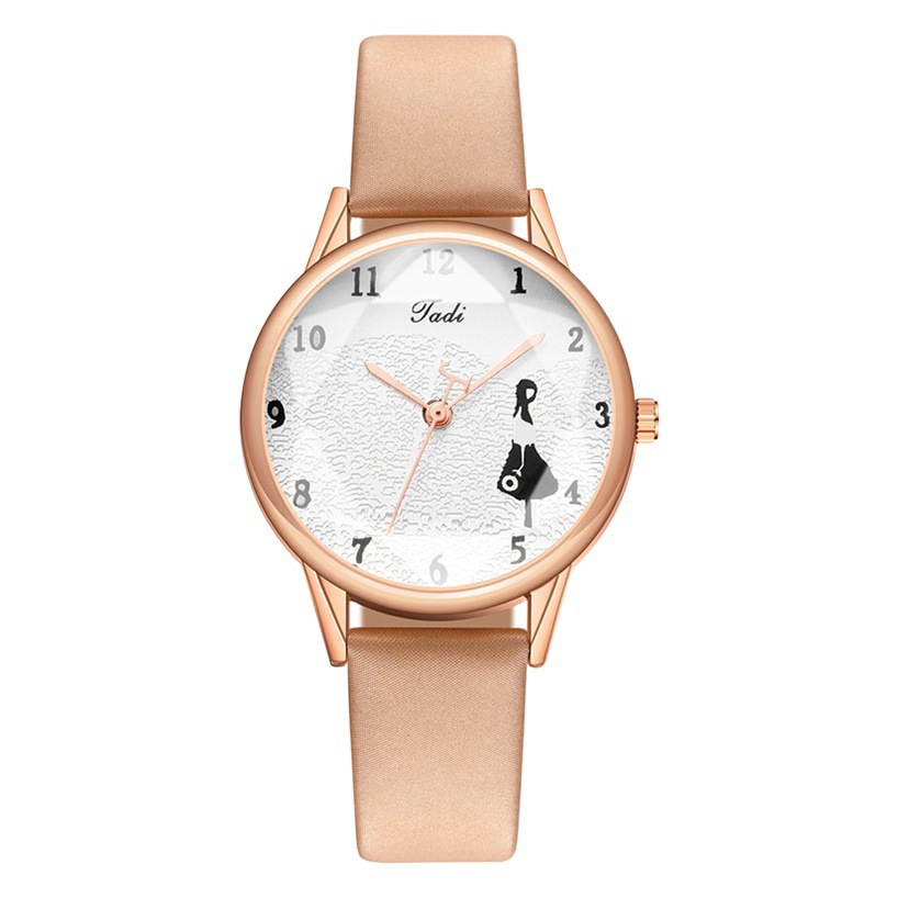 Foreign Trade Popular Cross-Border Fashion Digital Girls Ladies Watch Women's Watch Leather Strap Quartz Watch Manufacturer Spot Wholesale
