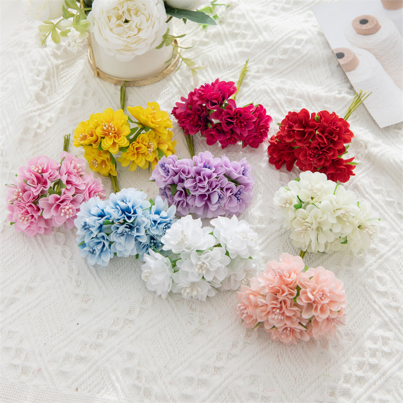 Foreign trade silk flower artificial flower stamen cut flower bouquet wreath material wedding leaf wedding box decoration