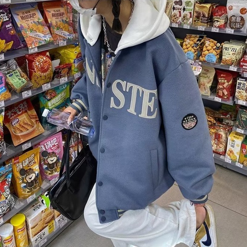 Cross-border Black College-style Baseball Suit Women's Spring and Autumn New Retro Loose Niche High Street Short Couples Jacket