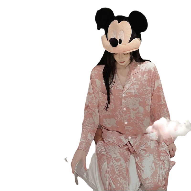 French light luxury elegant pajamas women's spring and summer exquisite high-end ice silk thin long sleeve home suit wholesale