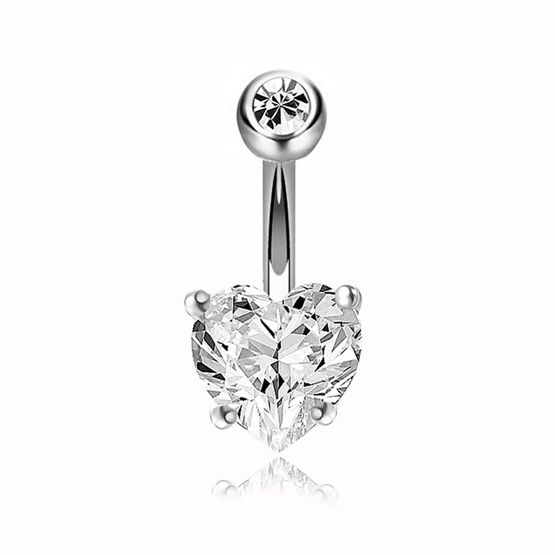Picture of European and American Double Diamond Four-Claw Heart Zircon Fashionable Navel Ring Stainless Steel Navel Nail Trendyy Stainless Steel Navel Button