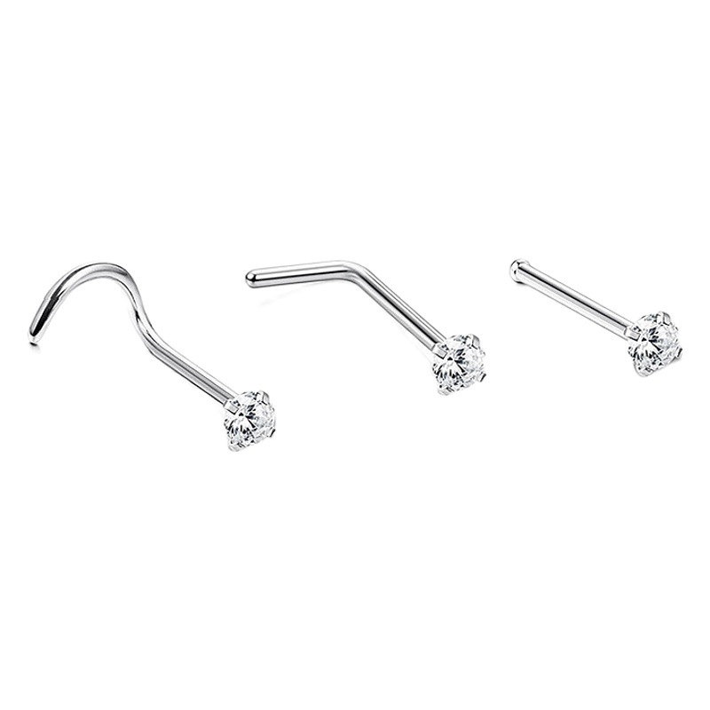 2023 new shaped curved stainless steel nose nails colorful inlaid zircon electroplated stainless steel nose jewelry wholesale