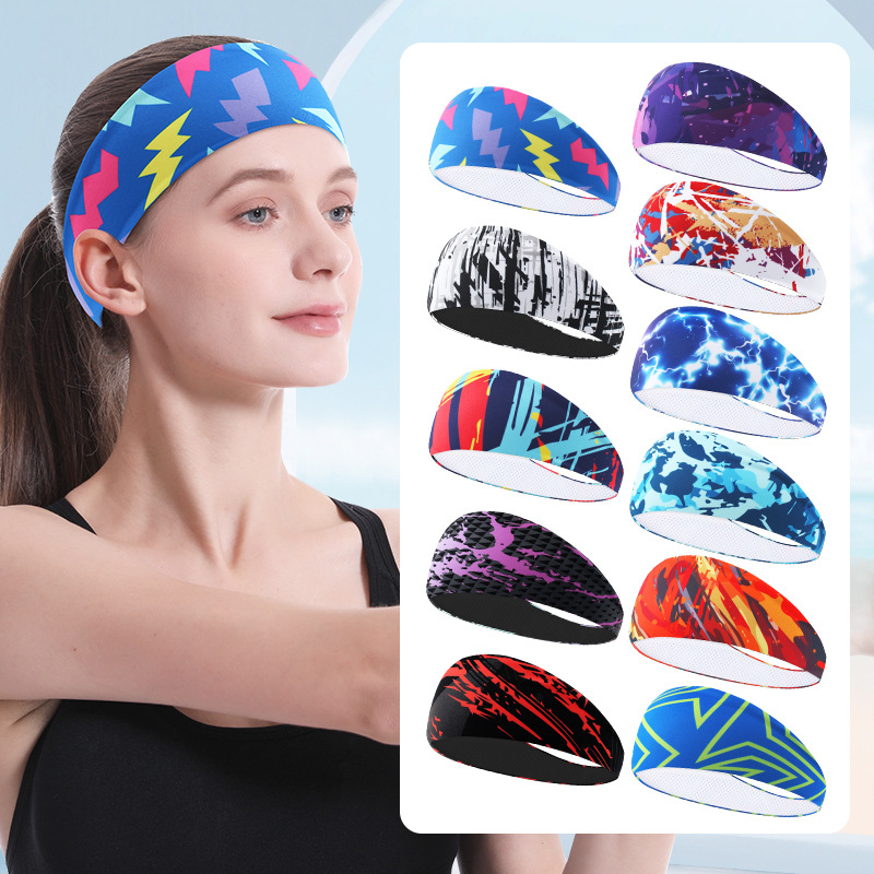 Picture of Summer Colorful Sports Hair Band Women's Anti-sweat Absorbing Non-slip Headband Running Sports Yoga Fitness Elastic Hair Band