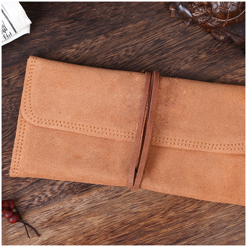 Source manufacturers Wen play cowhide bag gift walnut bracelet pendant jewelry storage bag long Buddha bead bag