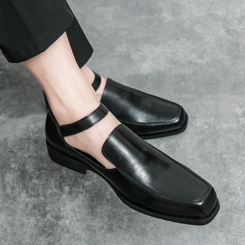Spring and autumn breathable fashion small black shoes low heel buckle square toe small leather shoes cross-border plus size baotou sandals a generation of hair