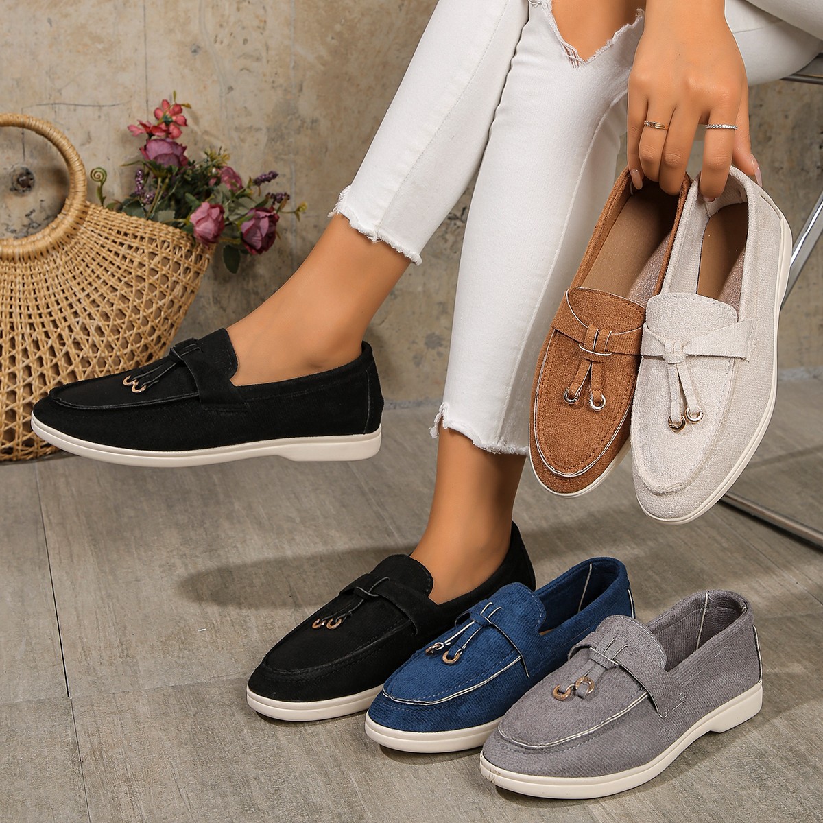 European and American Foreign Trade Suede Flat plus size Low-top Single Shoes Women's Soft-bottom Light Solid Color Foot Shoes wish Independent Station