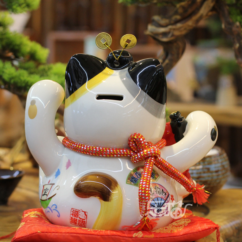 Picture of Le Meow Fuyuan cat eight-way Fortune 9-inch ceramic piggy bank Promotion Office store gift decoration fortune cat