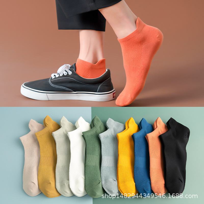 Spring and Summer New Men's Socks Mesh Breathable Sweat-Absorbent and Deodorant Thin Japanese Solid Color Sports Socks Wholesale