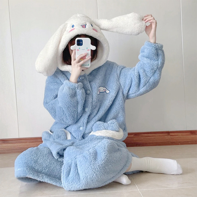 Cartoon Yugui Dog Nightgown Women's Winter Long Coral Fleece Pajamas Autumn and Winter Advanced Sense Winter Thickened Warm suit