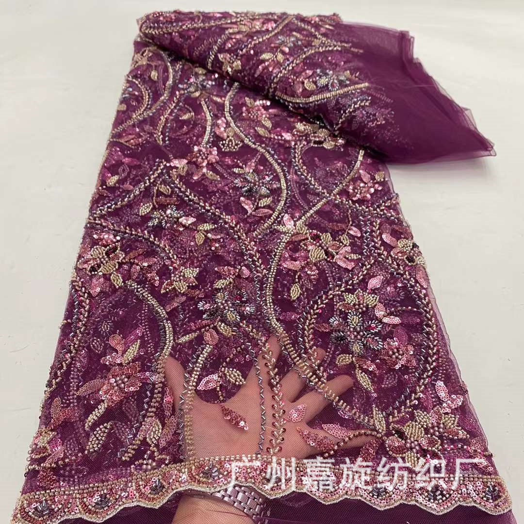 Ethnic-style Multicolor Beaded Embroidered Fabric Mesh Four-color Beads Long Tube Clothing Lace Fabric Lace Fabric