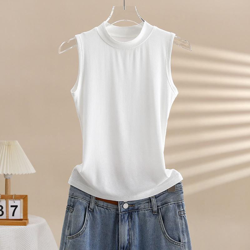White Half-neck Camisole Women's Inner Wear Outer Wear Summer Tight Thread Sleeveless T-shirt Base Shirt Waistcoat Top