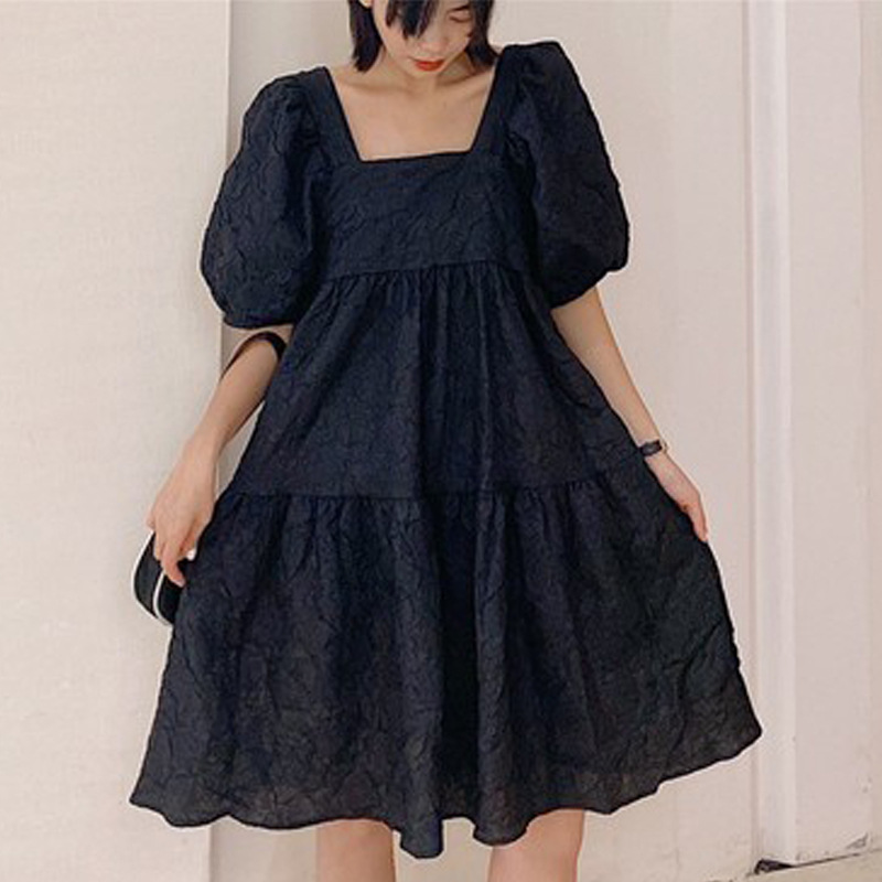 Picture of Maternity Summer Square Collar Puff Sleeve dress Little Doll Dress Sweet Princess Dress Slim Belly Covering A- Line Dress