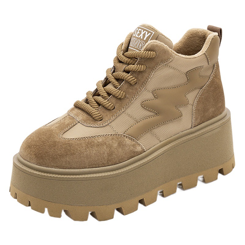 Genuine Leather Moral Training Shoes 2024 Autumn and Winter New Velvet Heightening Shoes Versatile Thick-Soled Platform Shoes High-Top Sports and Casual Shoes