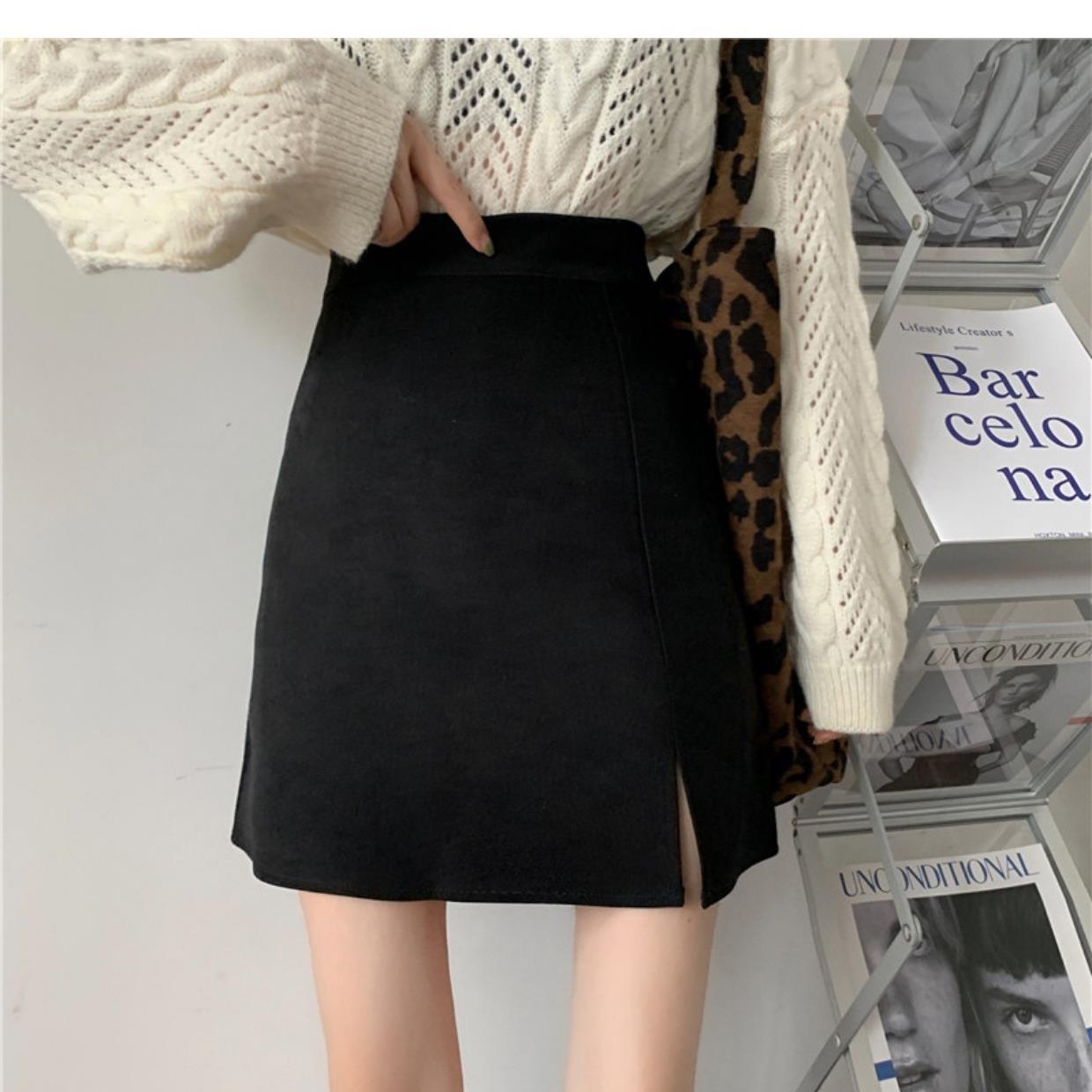 Short Skirt A- line Skirt Summer Black New High Waist All-match One-step Skirt Skirt Slimming Split Popular Hip Skirt