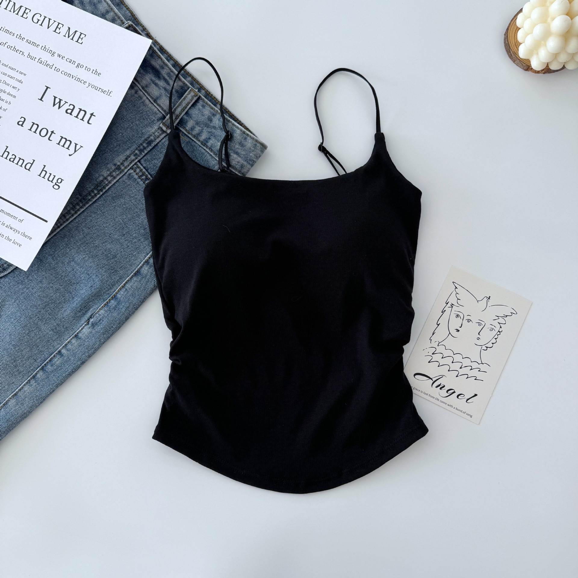 Picture of Pure Lust Style Sweet and Spicy Design Pleated Camisole for Women with Breast Pads, One-Cup Inner Wear and Outer Wear Beautiful Back Top for Women