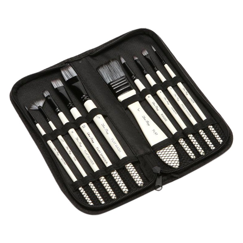 Factory direct supply 10 nylon wool watercolor brush with board brush cloth bag brush set painting supplies wholesale