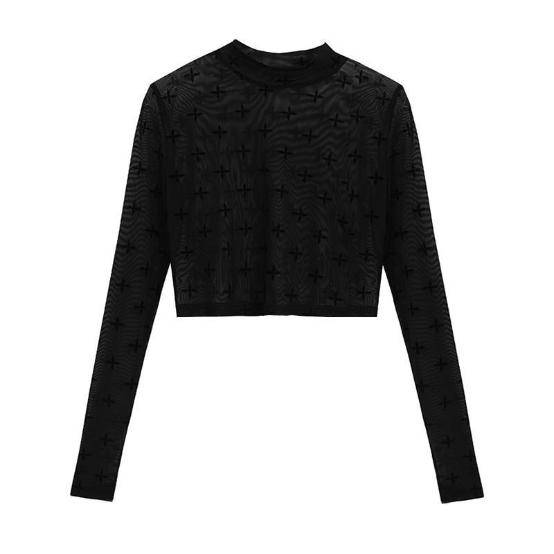 Picture of Short Sun Protection Base Layer Shirt for Women, Spring and Summer Long-Sleeve T-Shirt, Layered with Mesh, Tight-Fitting Inner Wear, Trendy Top, Versatile