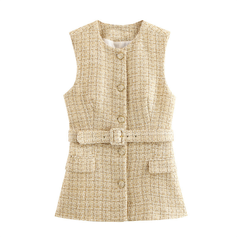 SAW AliExpress Independent Station New Vest Commuter Joker Hand Hook Knitted Crewneck One-breasted 9208956