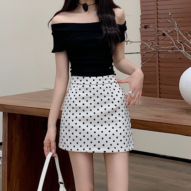 French Style Polka Dot A- Line Skirt Women's High Waist Slim Look Small 2024 New Style Summer Sheath Short Skirt Elegant