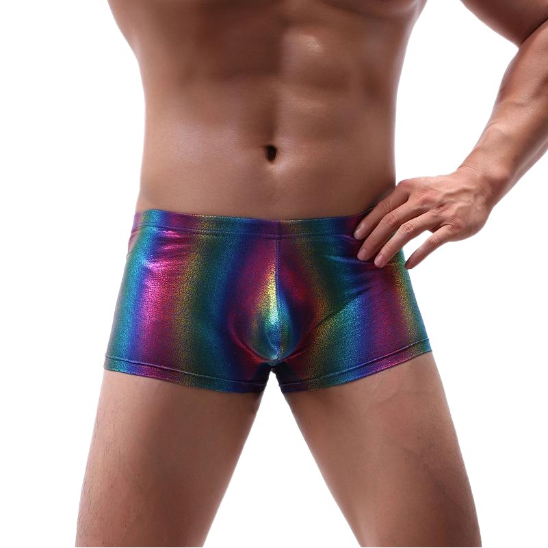 Factory wholesale rainbow men's boxers nylon casual large size U convex bag breathable low waist underwear men's foreign trade