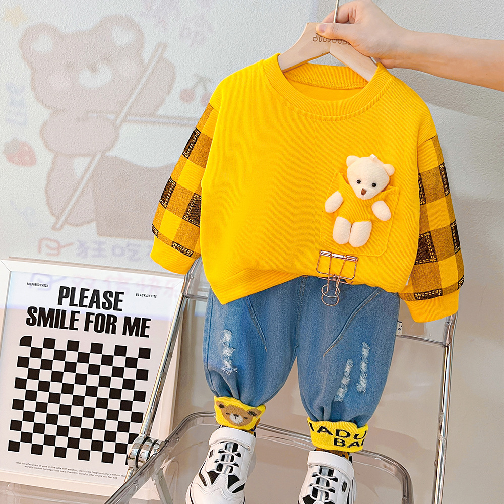 Picture of Children's suit 2024 spring new children's sweater two-piece cartoon lapel boys autumn suit girls suit