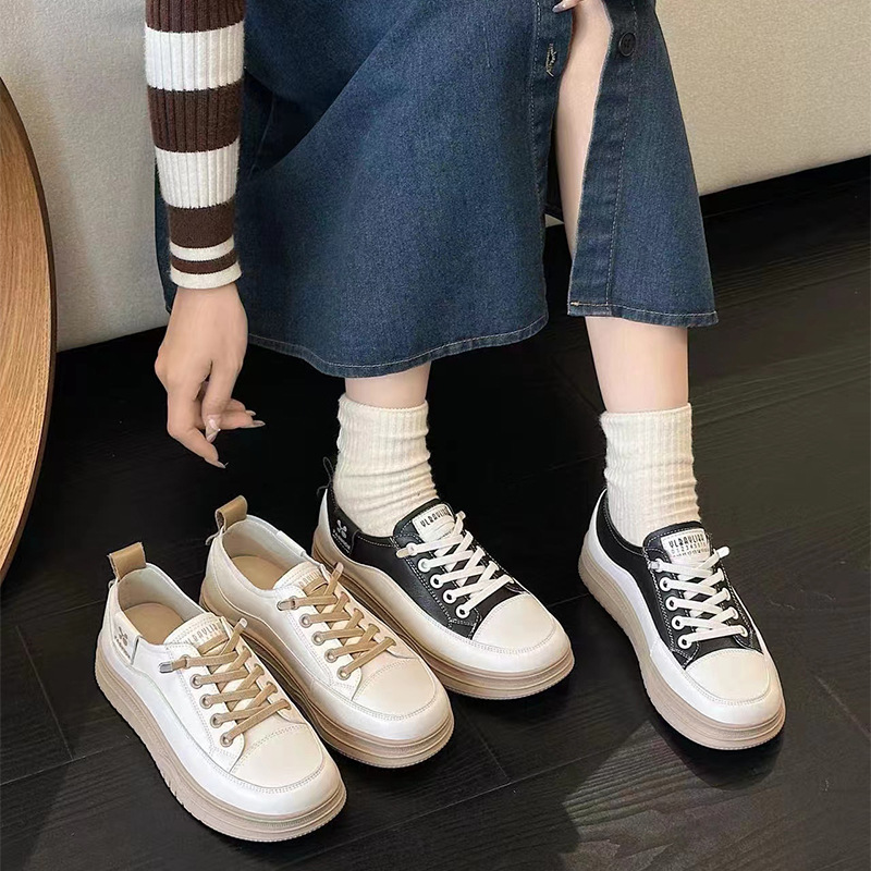First layer cowhide fashion white shoes elastic band pedal shoes autumn 2024 new all-match casual sneaker