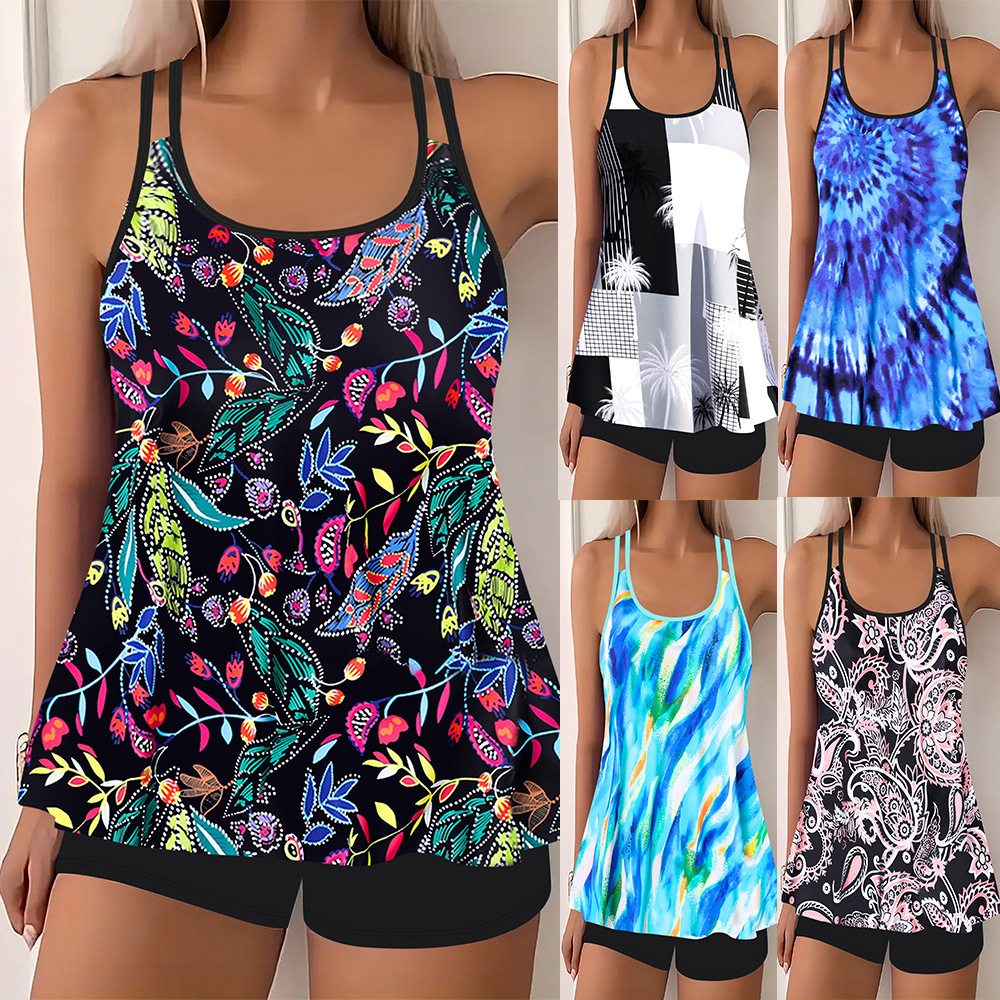 2025 Europe and America Amazon Foreign Trade Cross-border Printing Belly Covering Slimming plus size Split in stock Swimsuit Women's Bikini
