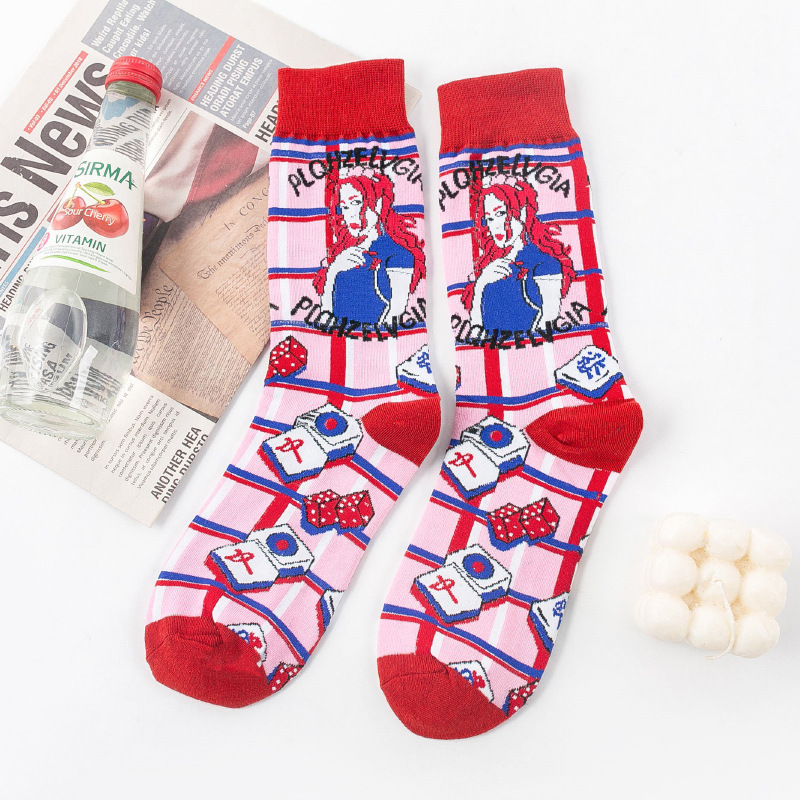 Picture of OLITA French Illustration Cartoon Artistic Plaid Women's High-rise Japanese Style Retro Casual Cute Socks Ins Trendy